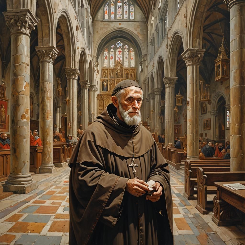 A Capuchin friar in a church=